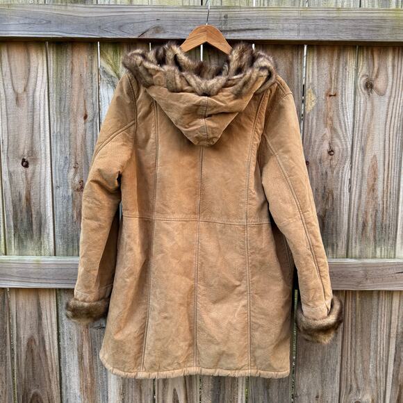 Vintage Dennis Basso Shearling-Trim Leather Coat – Camel Brown - Picture 3 of 9